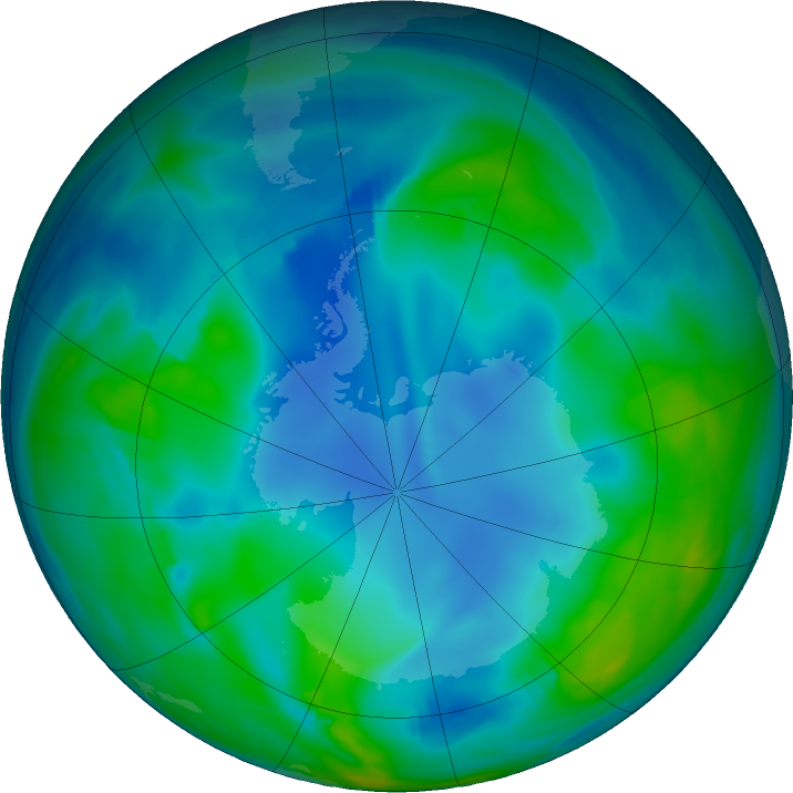 Antarctic ozone map for 27 May 2017